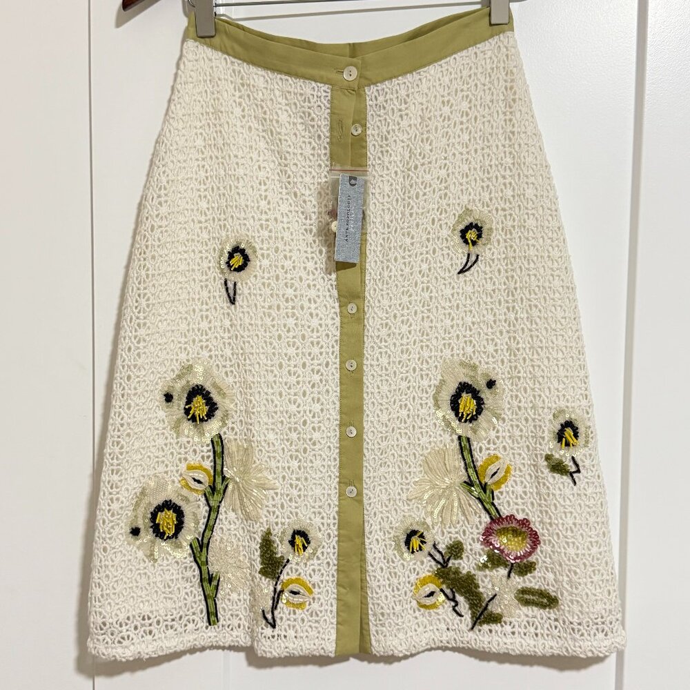 Anthropologie Embroidered Skirt Off-white 0P